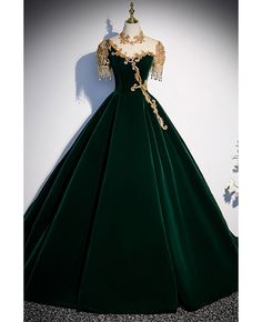 Get 10% off now! Buy dark green formal ballgown evening prom dress with embroidered beadings at cheap price online. Free stable shipping and pro custom service since 2009. Green Ball Gown, Gaun Abad Pertengahan, डिजाइनर कपड़े, High Neck Prom Dress, Long Formal Gowns, Long Formal Dress, Prom Dress Stores, Fantasy Dresses, Beaded Prom Dress