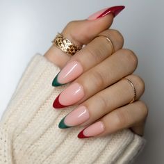 Christmas Nails Red And Green French Tip, Red And Green French Tip Nails, Christmas Acrylics, Mary Nails, Jade Nails, Red Christmas Nails, October Nails, Nail Prep, Winter Nails Acrylic