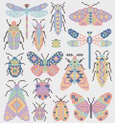 cross stitch pattern with different types of bugs