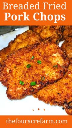 fried pork chops on a plate with parsley