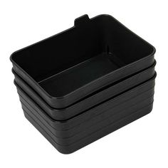 three black plastic containers stacked on top of each other