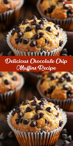 delicious chocolate chip muffins recipe that is easy to make and perfect for breakfast