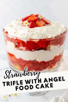 strawberry trifle with angel food cake in it