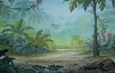 the jungle scene is painted in blue and green