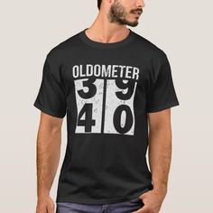 a man wearing an oldometerer shirt with the number forty on it's chest