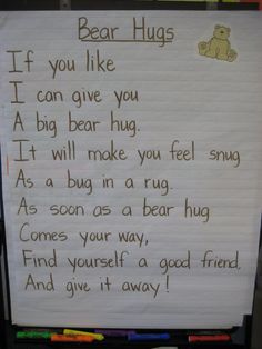 a child's handwritten letter to bear hugs