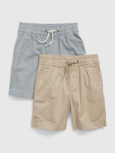 Soft woven shorts.   Elasticized waist with faux drawstring.  Front slant pockets.  Back patch pockets.  Straight, easy fit.  Easy, pull-on waist. Khaki Chino Pants, Slip Top, Woven Shorts, Maternity Shops, Sand Beige, Back Patch, Bottom Clothes, Boy Shorts, Baby Sets