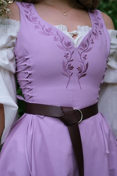 Willow Dress - Periwinkle – CottagecoreWear Side Corset Dress, Side Lace Up Dress, Ireland Wardrobe, Cosplay Embroidery, Dress Sewing Ideas, Panel Dress Pattern, Embroidery Corset, Adjustable Clothing, Lavender Embroidery