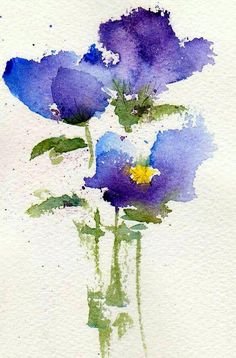 watercolor painting of blue flowers in a vase