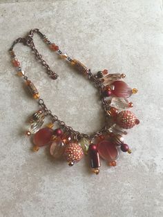 Orange Beaded Dangle Necklaces, Orange Necklaces With Large Beads For Party, Orange Party Necklaces With Large Beads, Chunky Necklaces Statement, Orange Statement Necklace, Recycled Beads, Repurposed Necklace, Necklaces Statement, Chunky Necklaces