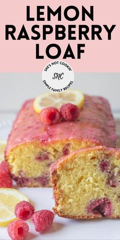 a lemon raspberry loaf is on a white plate