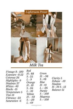 an advertisement for milk tea with images of women in white outfits and the words milk tea