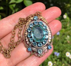 Blue Victorian Jewelry With Vintage Charm, Antique Blue Medallion Necklace, Victorian Blue Locket Jewelry, Blue Victorian Locket Jewelry, Blue Antique Jewelry With Antique Finish, Antique Blue Locket Jewelry, Blue Victorian Metal Jewelry, Locket Chain, Antique Blue