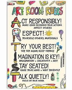 an art room rules poster is shown