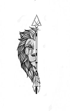 a drawing of a lion with an arrow