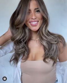 Brunette With Beige Balayage, Beige Babylights, Balyage Long Hair, Mushroom Hair, Bronde Hair