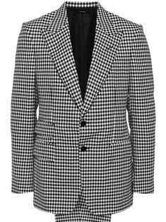 black/white wool blend check pattern set of two suit : buttoned cuffs peak lapels ticket pocket button fastening internal patch pocket long sleeves full lining trouser : hook and zip fly fastening side inset pocket rear button-fastening jetted pocket straight hem Checkered Black And White, Black And White Suit, Tom Ford Clothing, Tom Ford Suit, Check Suit, White Suit, Houndstooth Blazer, Ami Paris, Houndstooth Pattern