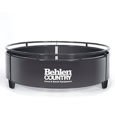 a round black metal fire pit with the words bahlen country on it