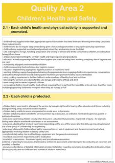 a poster describing the benefits of quality in children's health and safety