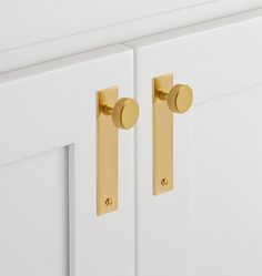 an image of two white doors with gold handle knobs and handles on each door