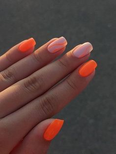 Acrylic Nails Coffin Short, Pink Nail, Orange Nails, Yellow Nails