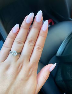 Perfect Nails For Engagement, Light Pink Transparent Nails, Light Colored Almond Nails, Light Pink Engagement Nails, Engagement Nails Almond Shape, Engagement Nail Color, Bridal Nails Wedding Almond Shape, Light Almond Nails, Light Pink Nails Almond Shape