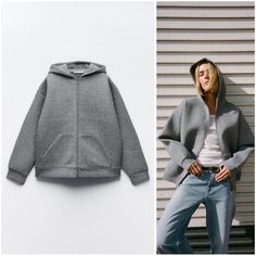 Brand Nwts Casual Hooded Jacket For Work In Spring, Zara Hooded Jacket With Pockets For Fall, Zara Long Sleeve Hooded Jacket For Fall, Zara Casual Hooded Jacket For Fall, Casual Zara Hooded Winter Jacket, Zara Hooded Jacket With Pockets And Long Sleeves, Zara Gray Fall Outerwear, Zara Urban Cotton Outerwear, Zara Gray Winter Outerwear