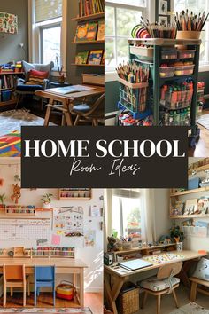 a collage of photos with the words home school written on them