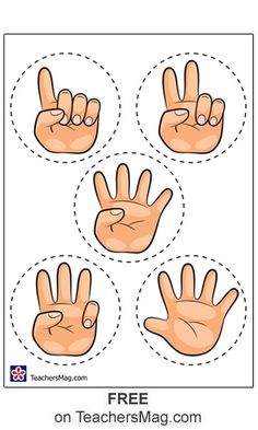 four hand gestures are shown in the shape of three circles, each with one finger pointing up