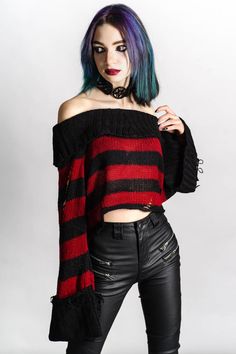 Nightmare Knit Sweater | Killstar Killstar Dress, Mens Highlights, 2010 Fashion, Crop Pullover, Alt Outfits, Bardot Neckline, Crop Style, Black Knit Sweater, Alternative Style