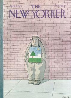 a drawing of a man standing in front of a brick wall with the words new york on it