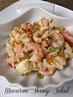 macaroni and shrimp salad on a white plate