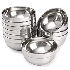 six stainless steel bowls stacked on top of each other