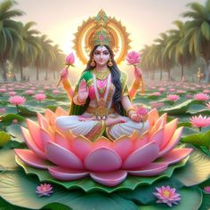 the goddess sitting on top of a lotus flower