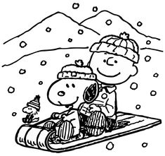 a black and white drawing of a person on a sled