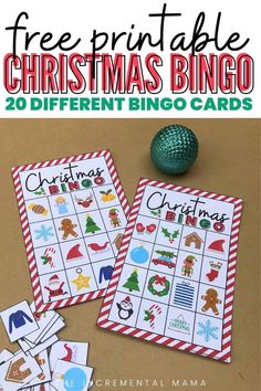 printable christmas game for kids to play on the table with text overlay that reads free printable christmas bingo