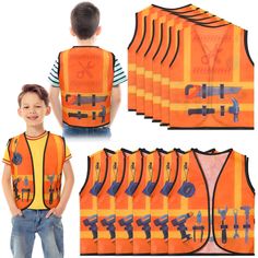 PRICES MAY VARY. Enough Quantity: you will receive 12 pieces of kids construction costume in the package, enough quantity can meet your needs and replacement, let more kids participate in the construction party Reassuring Quality: these construction safety vests are made of non woven fabric material, reliable and reusable, easy to clean and not easy to break, which can serve you for a long time One Size Fits Most: the construction worker costumes measure approx. 18 x 14 inches, which can fit mos Construction Costume, Construction Vest, Kids Construction, Police Party, Pretend Play Costumes, Construction Theme Party, Construction For Kids, Construction Safety, Kids Vest