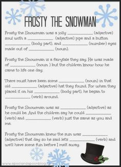 frosty the snowman poem for kids to use in their winter themed classroom activities