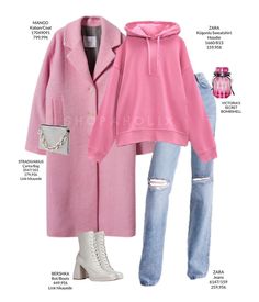 Pink Outfits For Winter, Pink Coat Outfit Winter, Pink Outfits For Women, Jeans Claro, Winter Fashion Outfits Casual, Mode Chic, Stil Inspiration, Outfits Verano, Outfits For Women