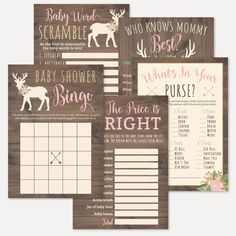 baby shower game with deer and flowers on it