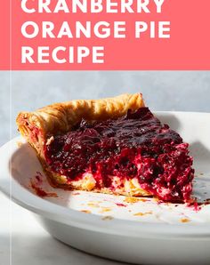 a slice of cranberry orange pie on a plate with the title overlay