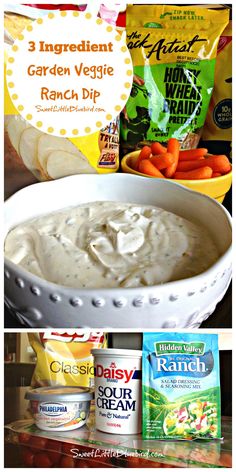 the ingredients for ranch dip are shown in this collage