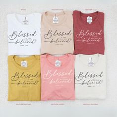 six t - shirts with different sayings on them, all in white and pink