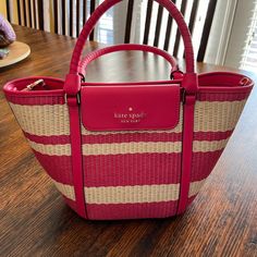 Kate Spade Purse. New Elegant Pink Vacation Bag, Luxury Pink Bag For Vacation, Designer Kate Spade Pink Bag, Polka Dot Tote Bag, Plaid Purse, Felt Tote, Kate Spade Cameron Street, Vintage Kate Spade, Bags Kate Spade