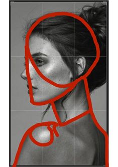 a woman's head with a red line over it to show the shape of her face