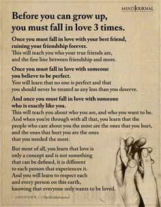 an old book page with the words before you can grow up, you must fall in love 3 times