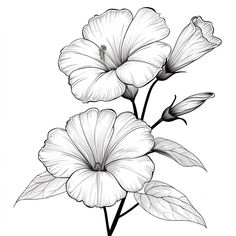 two flowers are shown in black and white, with one flower on the other side