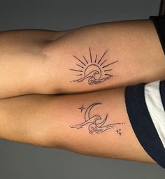 two tattoos on both legs with sun and moon