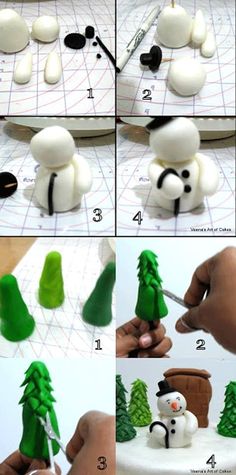 how to make a snowman cake with fondant trees and marshmallows