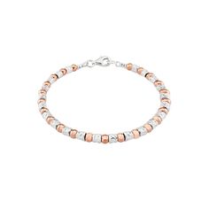 Beautiful Sterling Silver and Rose Gold handmade patterned Bracelet, handmade and designed in our studio in Buckinghamshire.  This bracelet is packaged in our branded gift box Material: Sterling Silver 925 and Rose 14ct Gold Filled Beads Measurements: 4mm rose gold beads Weight: 7.4 grams https://www.lavanjewellery.co.uk/38/Bracelet-Sizes/ Rose Gold Sterling Silver Beaded Bracelets For Gift, Rose Gold Sterling Silver Beaded Bracelet As Gift, Gift Rose Gold Sterling Silver Beaded Bracelets, Rose Gold Jubilee Bracelet With Round Beads, White Gold Beaded Bangle Bracelet For Gift, Rose Gold Jubilee Beaded Bracelet As Gift, Rose Gold Beaded Bracelet, Silver Cat Pendant, Rose Gold And Silver